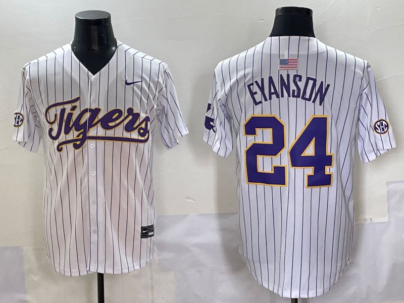 Men 2025 LSU Tigers #24 Eyanson White Stripe Nike Joint Name Nike NCAA Jersey style 1